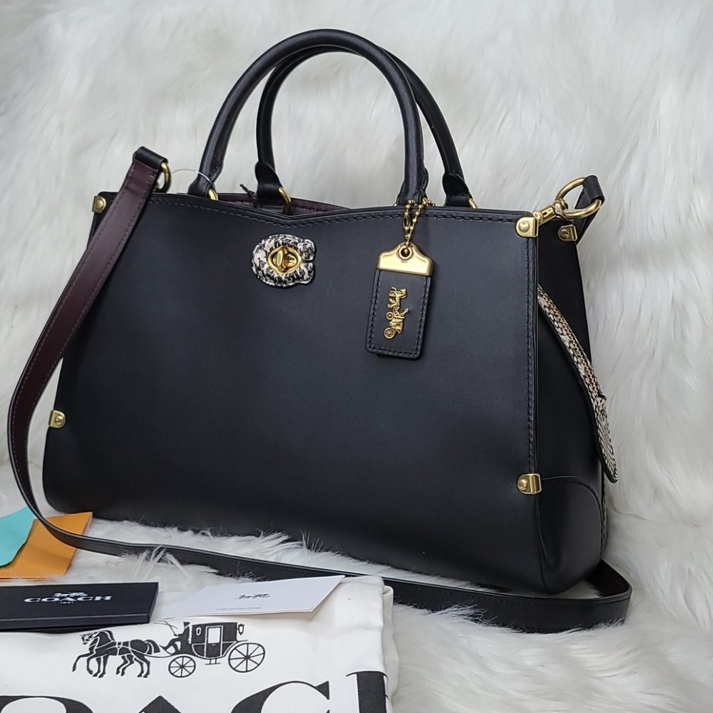 NWT COACH MASON BLACK OXBLOOD LEATHER SATCHEL BAG